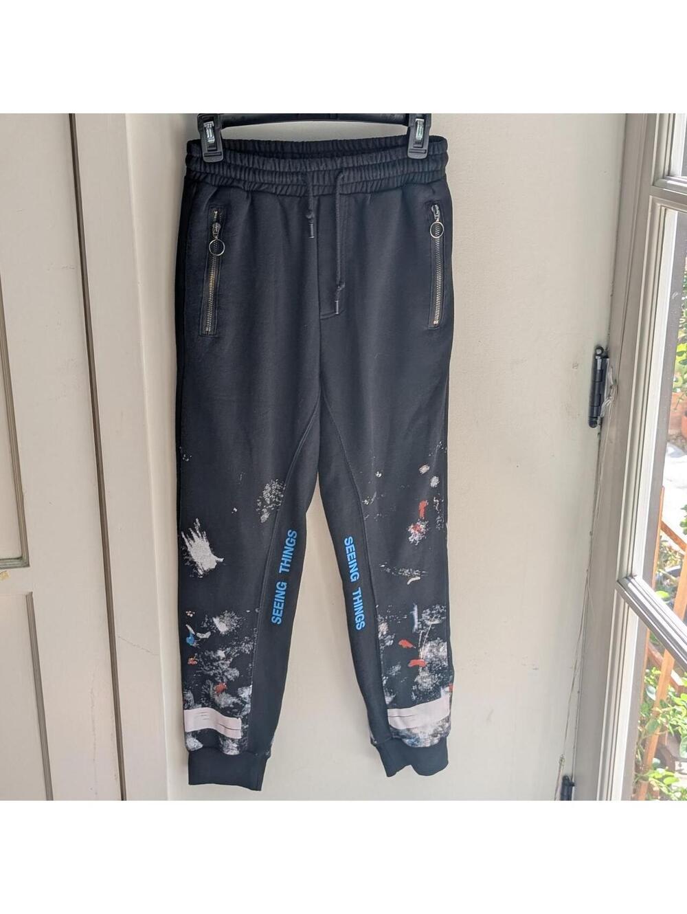 Off-White FW17 "Seeing Things" Galaxy Paint Splatter Sweatpants Black - Size L